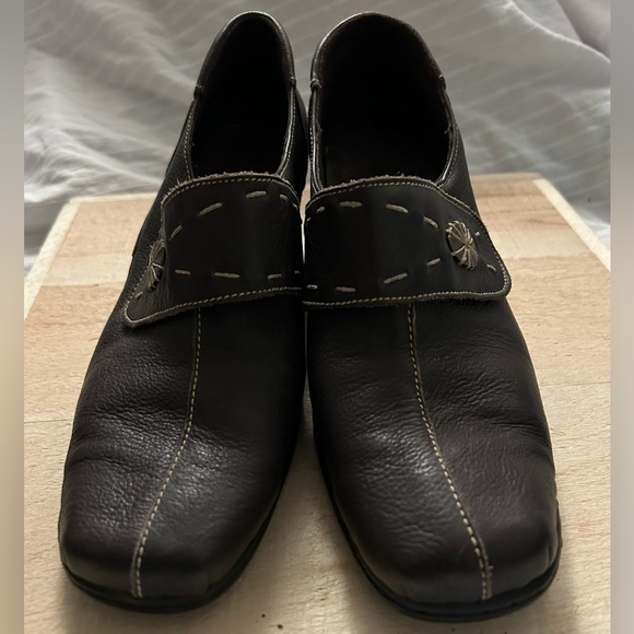 Tsonga Women Black Wedge Leather Shoes  Size 9 Eur 40 - Picture 1 of 7